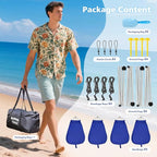 2PM SPORTS Beach Tent Canopy with UPF50+ UV Protection, Outdoor Large Beach Sun Shade Shelter for Family Picnic Camping Travel Shore Fishing, 8 Sandbags, Sand Shovel (Striped Blue, 8x8 FT)