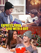 MELASA Unisex Hat with Light, USB Rechargeable Hands Free Headlamp LED Beanie, Winter Gifts for Men Dad Father Husband Him
