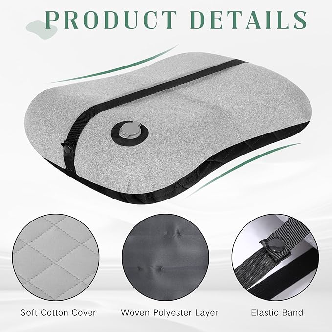 2 Pack Inflatable Travel Camping Pillow with Removable Cover Backpacking Blow up Neck Air Pillow Compressible for Lumbar Support Travel Hiking(Black,Grey)