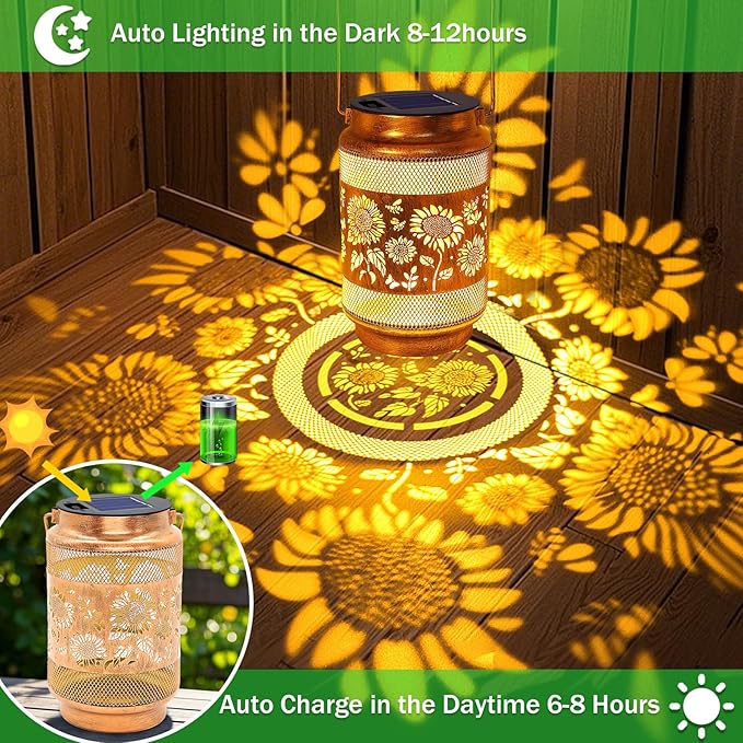 Sunflower Solar Lanterns Outdoor Waterproof Garden Decor, Birthday Mothers Day Gifts for Women Mom Grandma, Metal Sunflower Hanging Solar Lights for Outside Yard Patio Pathway Backyard Porch