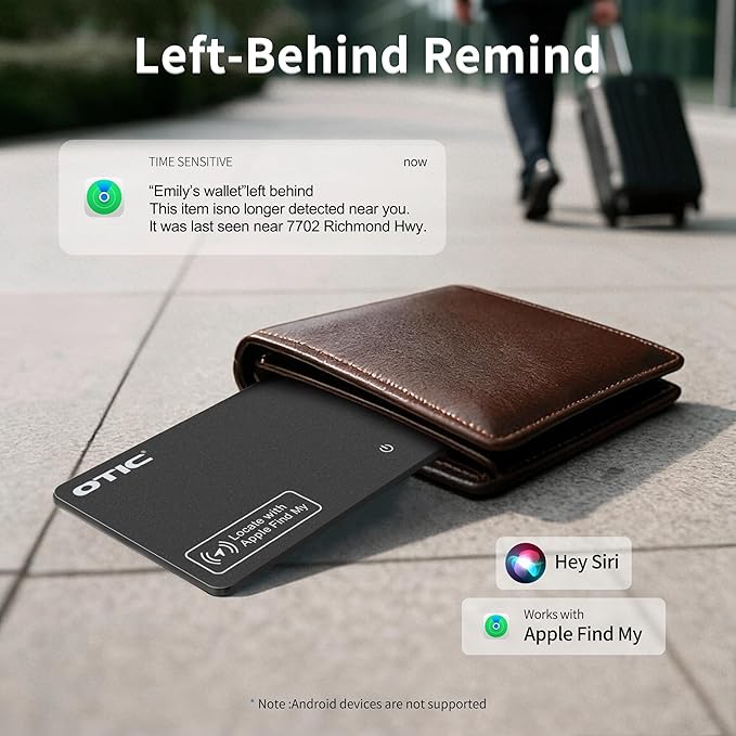 OTIC Wallet Tracker Card, Ultra-Thin 1.7MM Rechargeable Finder, Works with Apple Find My (iOS Only), Item Locator for Luggage Tags, Passports, Phone, IP67 Waterproof, (4-Pack)
