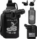 Iron Infidel Battle Bottle - Half Gallon Insulated Water Bottle with Paracord Handle, Large 64 oz Stainless Steel Water Jug with Rugged, Removable Sleeve for Keys, Wallet & Phone (Join or Die 2 Liter)
