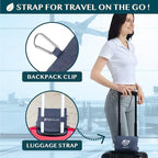 PAVILIA Travel Blanket Compact, Airplane Packable Bag, Soft Fleece Portable Throw Pillow Combo Set, Plane Flight Car Trips Essentials Gift Accessories, Luggage Backpack Clip, Navy Blue, 65 x 40 inch
