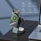 3-in-1 Wireless Charging Station for Apple Devices, Qi2 Certified 15W Charger Stand, Magnetic Foldable Fast Charger for iPhone 17/16/15/14/13/12, Apple Watch, AirPods (30W USB-C Charger Included)