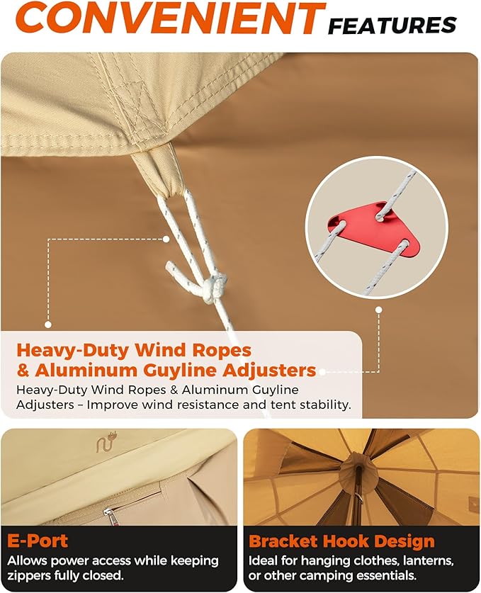 KingCamp Canvas Bell Yurt Tents, 4 Seasons Large Waterproof & Windproof Luxury Glamping Tent w/Stove Jack for Family Outdoor Camping, Hunting, Parties