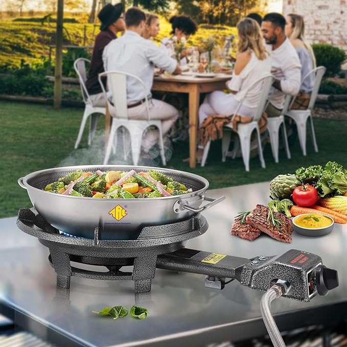 ARC Outdoor Propane Burner Stove, 13" Single Propane Burner, Cast Iron Portable Propane Burner With Adjustable Regulator And Stainless Steel Hose, Great For Outdoor Wok Burner