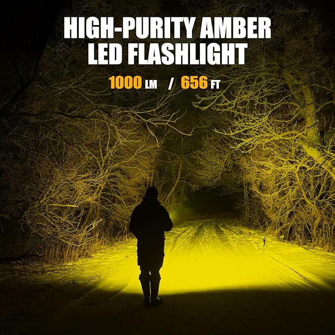 ULTRAFIRE 1000 Lumen Single-Mode Warm Light Flashlight - Bright 3000K Amber Light Flashlight, Designed for Camping Night Vision, Haze Conditions Yellow LED Flashlight T1 Ultra-Y