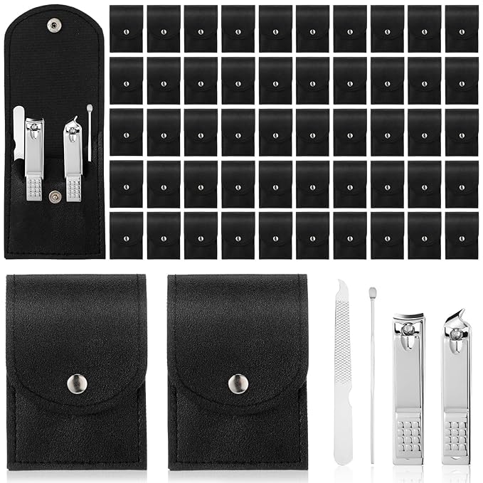 Geosar 50 Set Travel Manicure Kit Bulk Professional Nail Clippers Pedicure Nail Care Tools Grooming Stainless Steel Set with Portable Travel Case, Gift for Christmas Men Women(Black)