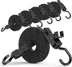 Bungee Cords with Hooks, 80 Inch Long Adjustable Flat Bungee Straps with Upgraded Quick Release Buckle, Rubber Black Easy Adjust Elastic Cords with Metal Hooks for Outdoor, Tarp, 6 Pack