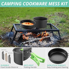 VINTEAM Camping Cookware Set 830g Stainless Steel Pot Pan Set with Folding Handle and Storage Bag for 1-2 Person Outdoor Hiking Camping