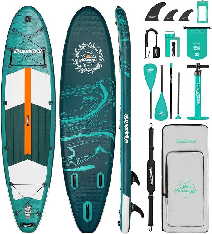 11'6"x35"x6" Wood Grain Stand Up Paddle Board Inflatable, Portable SUP Paddleboard with Complete Accessories, Camera Mount and 10L Dry Bag,Extra Wide Blow Up Paddle Board for Adults Youth Family
