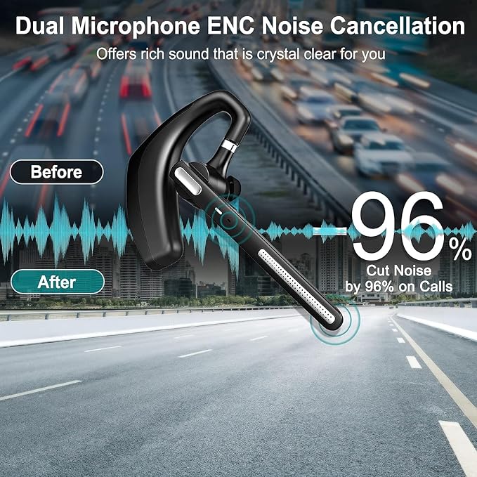 CANDEO Bluetooth Headset, Wireless Bluetooth Earpiece Hands-Free Earphones with Built-in Mic for Driving/Business/Office, Compatible with iPhone and Android