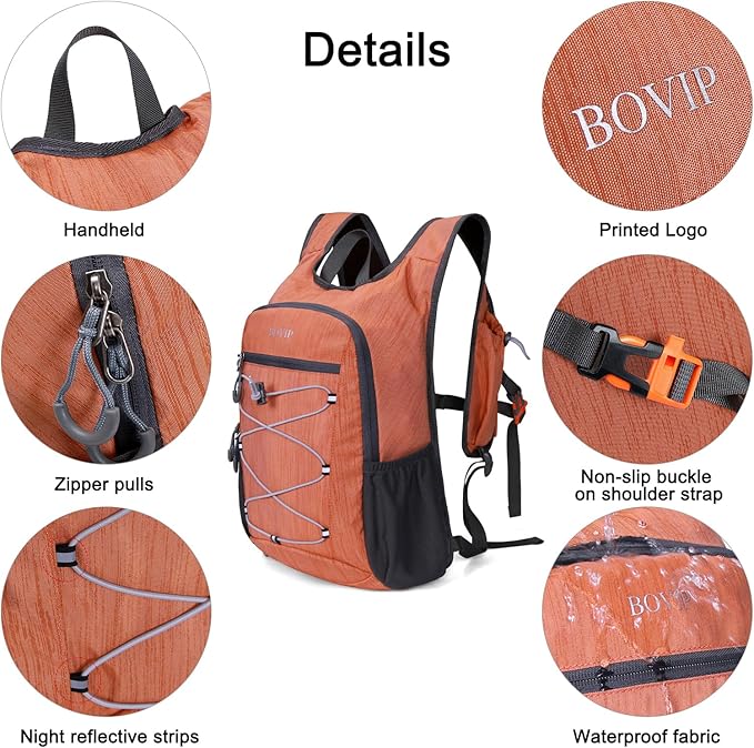 BOVIP 20L Hiking Backpack Lightweight Packable Hiking Daypack Small Travel Outdoor Foldable Shoulder Bag Orange