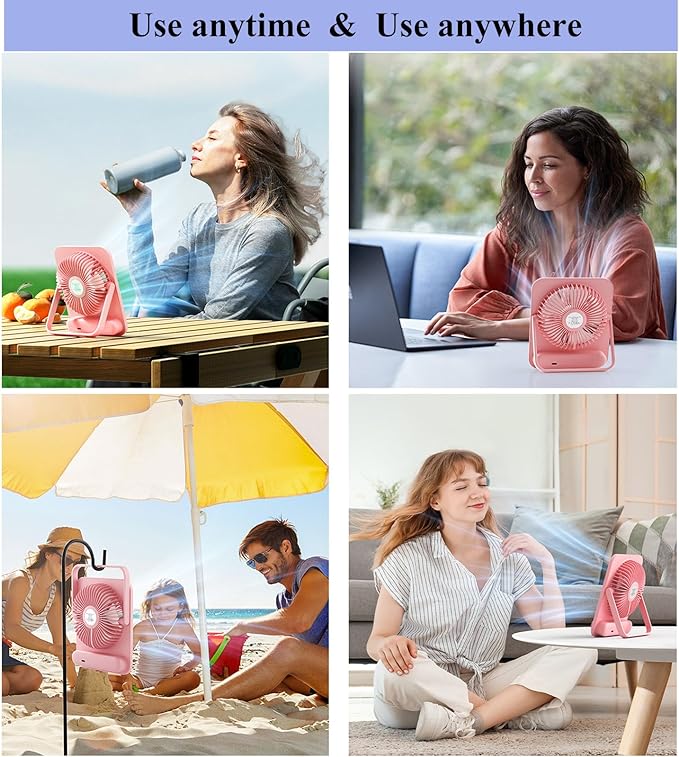 Small Desk Fan Personal Fans: 5000mah 25 Hours Battery Office Quiet Mini Desktop Fan Portable Rechargeable Travel Essentials (Pink, 5000)