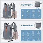 BECOJADDE 15L Small Hiking Backpack for Men Women Foldable Packable Back Pack Ultralight Hiking Daypack for Travel Camping Outdoor, Gray