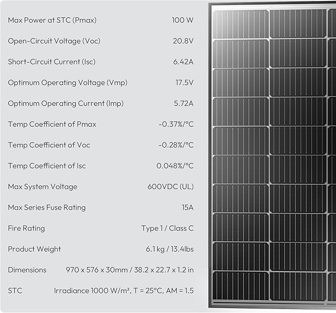 JJN 200 Watt Solar Panel, 2pcs 100W 16BB N-Type High Efficiency 12 Volt Solar Panels, 25% High Coversion Rate Solar Module PV Charge for Boat Rooftop Caravan and Other Off-Grid System