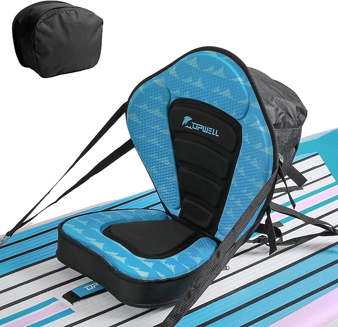 UPWELL Universal Kayak Seat with Detachable Storage Bag & 4 Adjustable Strap, Paddle Board Seat with Memory Foam Padded and Backrest for Kayak, Canoe, Sup