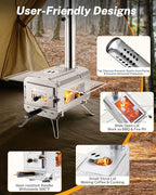 Gonex Hot Tent Stove, Portable Wood Burning Camping Stove with Ash Drawer & Large Firebox for Tent, Outdoor, Heating, Cooking, Ice Fishing