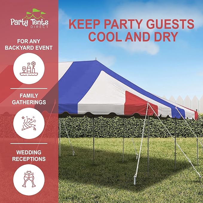 Party Tents Direct 20'x40' Weekender Canopy Pole Tent - Easy Up Canopy Tent with 160 Person Capacity - Outdoor Canopies for Parties, Weddings, & Events (Red White and Blue Top)