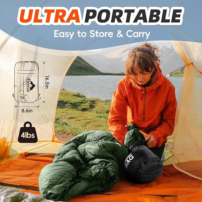 MEREZA Sleeping Bags XL for Adults Cold Weather Mens Large Wide Sleeping Bag for Big and Tall Girls Boys with Compression Sack for Camping Backpacking Warm & Cool Weather