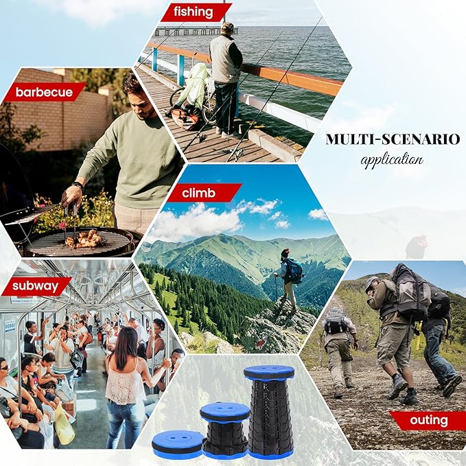 2 Pack Portable Telescoping Stools Collapsible Stool with Cushion,Retractable Foldingstool Max Load Capacity 400lbs, Portable Collapsible Stools for Camping Hiking Outdoor BBQ Black-Blue