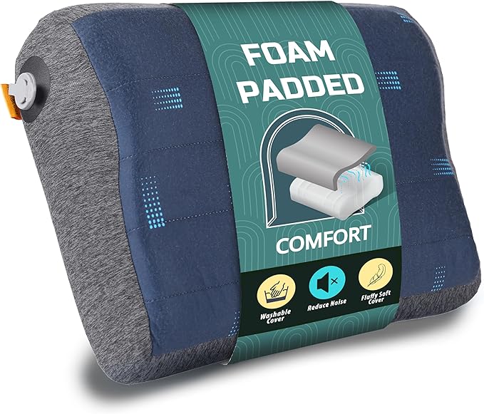 TREKOLOGY Premium Inflatable Camping Pillow with Removable Foam-Padded Case – Noise-Reducing, Ergonomic Design for Outdoor, Backpacking, and Air Travel ALUFT Pro