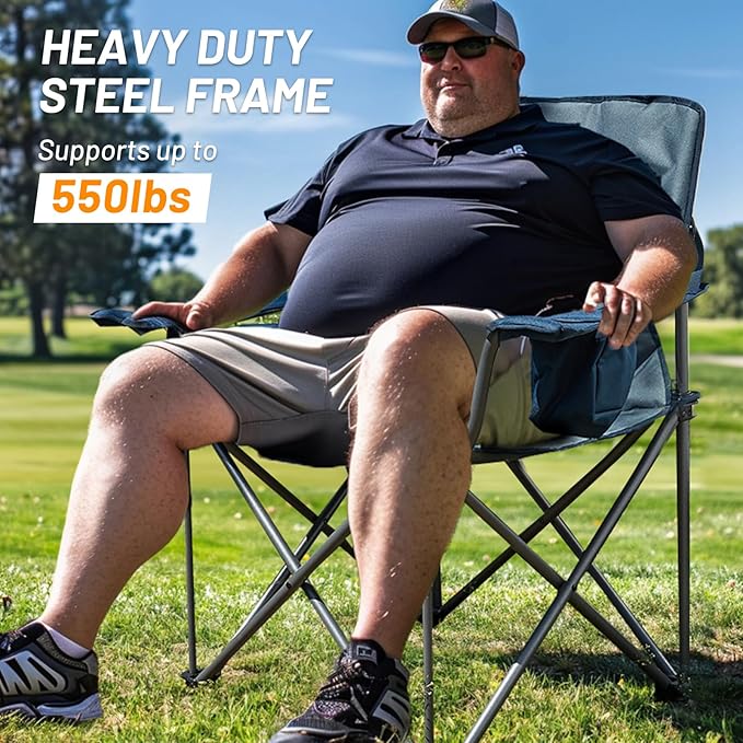 TIMBER RIDGE Oversized Folding Camping Chair for Adults, Support 550 LBS Heavy Duty with Cup Holder Side Pocket for Camp, Lawn, Picnic, Tan, 2 Pack