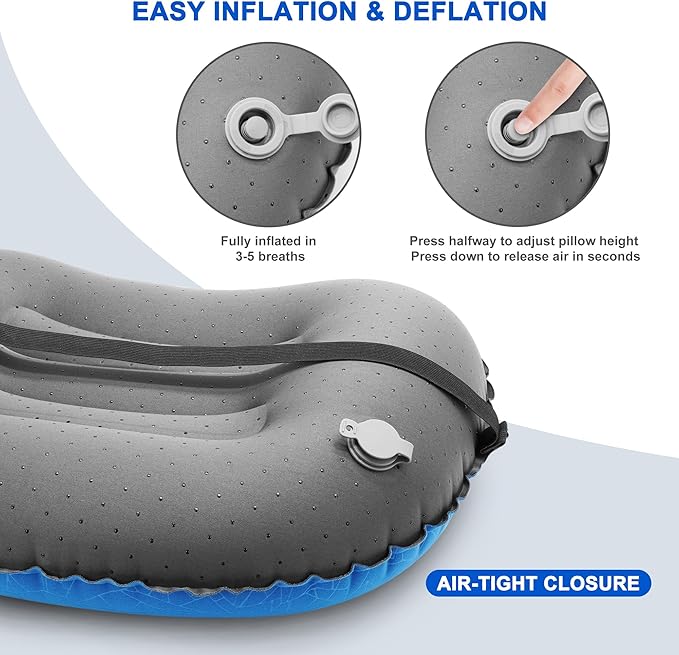 Inflatable Camping Pillow, Travel Blow Up Air Pillow, Neck Lumbar Support Ultralight Compact Pillow for Outdoor Hiking Backpacking Car Beach Airplane Sleeping Essentials, Navy Blue