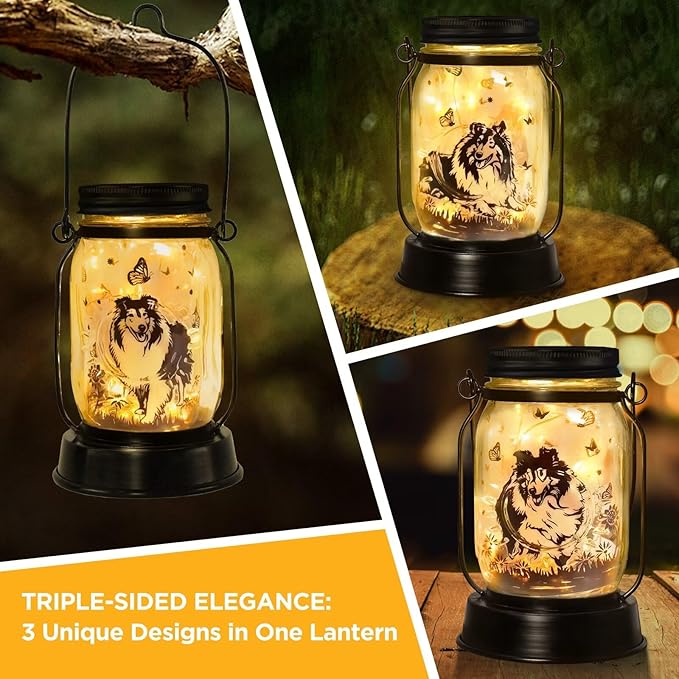 kyoryuger Sheltie Gifts for Women/Men Sheltie Solar Lanterns Dog Mom Birthday Dog Lovers Lantern Pet Loss Pet Memorial Lights Solar Garden Decoration for Yard, Patio,Backyard,Porch Torches