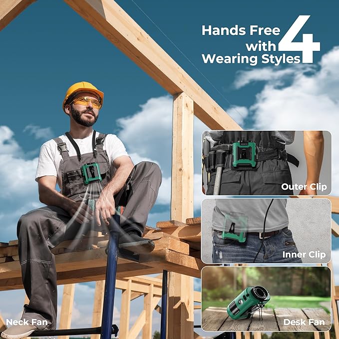 10000mAh Portable Waist Clip Fan - 40H Cooling Personal Wearable Fan,5 Speeds 16000RPM Strong Belt Fan,Rechargeable Hands-free Neck Fan With Flashlight for Outdoor Jobsite Camping Traveling