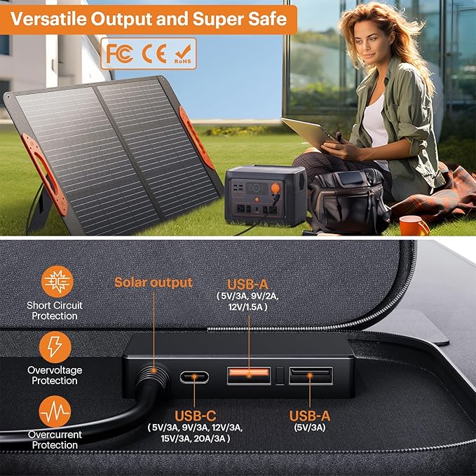 100W Portable Solar Panel,RV Essentials, 20V ETFE Foldable Solar Charger for Power Station,QC3.0 USB-A &Type-C Output,23.5% High Efficiency IP67 Waterproof for Camping RV Hurricane