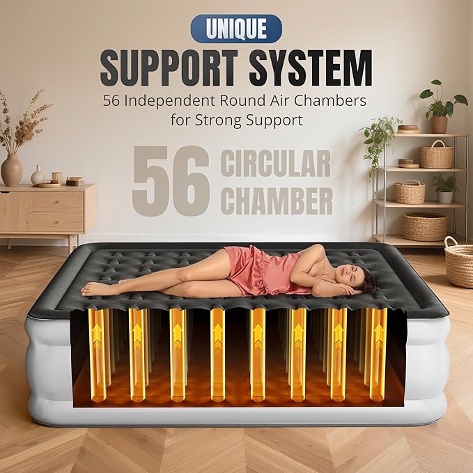 King Air Mattress with Built-in Pump, 18" Top Inflatable Mattress with Waterproof Flocking Fabric, Three-Minute Quick-Inflatable Bed. Portable Blow Up Mattress for Home, Outdoor and Guests