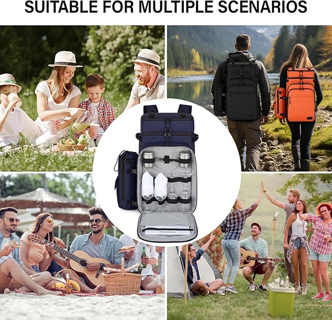 Backpack Cooler, 40 Cans Soft Leak Proof Picnic Backpack, Hanke Portable 2 Insulated Compartments Cooler Backpack Water Resistant for Lunch Beach Travel Camping Picnic Hiking (Blue)