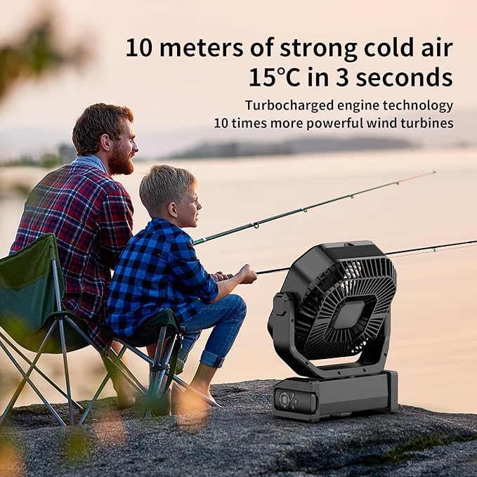 Socool Camping Fan with Light - 20000mAh Rechargeable Battery Fan, 112Hrs Max Run Time, 9 Speeds, Digital Display, Timer, Auto Oscillation, 270° Pivot & Hook for Camping, Power Outage, Hurricane