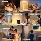 Indoor Outdoor Cordless Table Lamp,Rechargeable Battery Powered Lamp 3-Mode Touch Dimmable,IP54 Waterproof Portable Lamp for Bedside Reading,Patio Grill,Gazebo Party,Camping Tent (White)