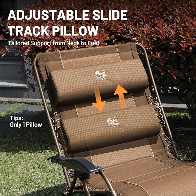 TIMBER RIDGE Oversized Zero Gravity Chair, 33In Wide XXL Zero Gravity Reclining Chair with Side Table, Full Padded Lounge Chair for Outdoor Camping Patio Lawn, Heavy Duty Supports 500lbs, Brown-1 Pack