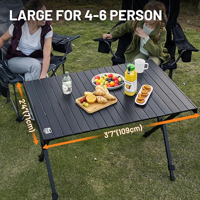 TIMBER RIDGE Folding Camping Table Adjustable Height, 4-6 Person Lightweight Aluminum Roll-up Table for Camping Outdoor Picnic BBQ Backyard Party Support 220 lbs, Black