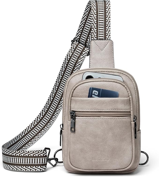 3L SMALL Sling Bag Fanny Packs For Women Men Mini Crossbody Chest Belt Travel Bag Purse Handbag Faux Leather Fashion Cute Light Grey