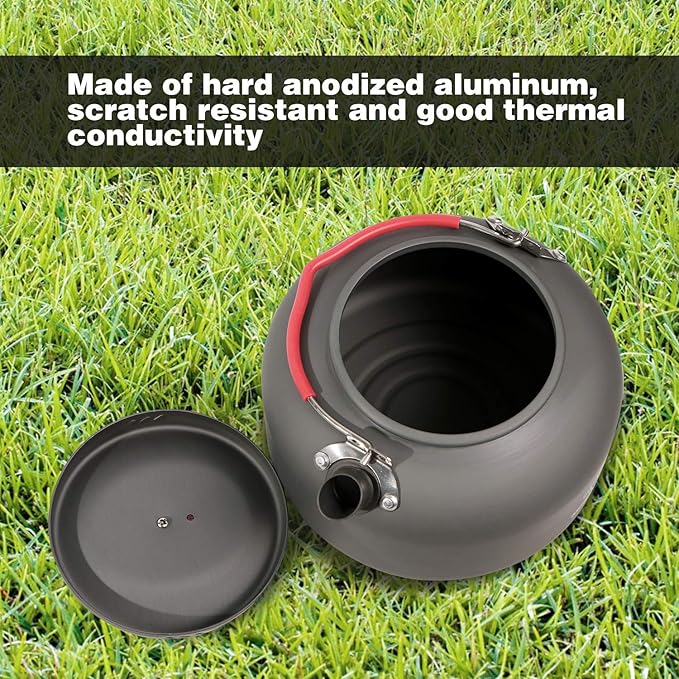 REDCAMP 1.4L Medium Outdoor Camping Kettle, Aluminum Water Pot with Carrying Bag, Compact Lightweight Tea Kettle