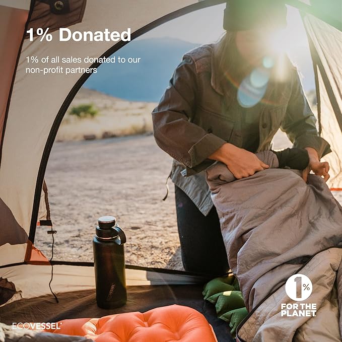 EcoVessel Stainless Steel Water Bottle with Insulated Dual Lid, Insulated Water Bottle with Strainer and Silicone Bottle Bumper, Coffee Mug – 32oz (Navy Nightfall)