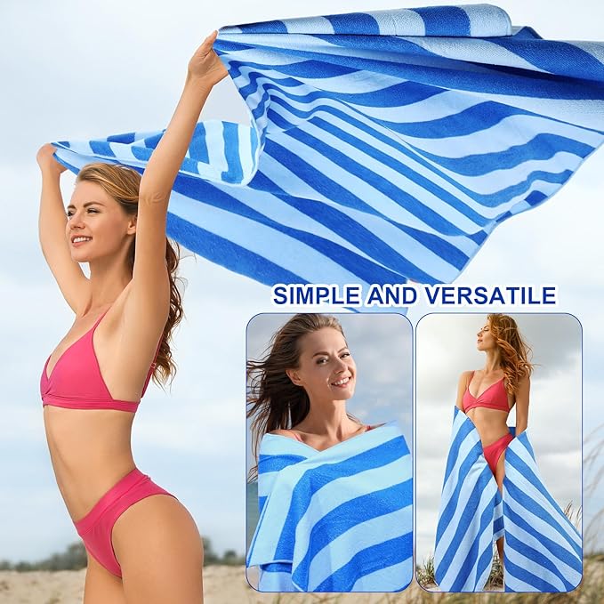 EBOOT 10 Pack Oversized Beach Towel Set Extra Large Pool Towels Microfiber Quick Dry Swim Blanket for Adult Women Men Face Hand Body Bath Travel Pool(Mixed Color,36 x 72 Inch,Fresh Stripe)