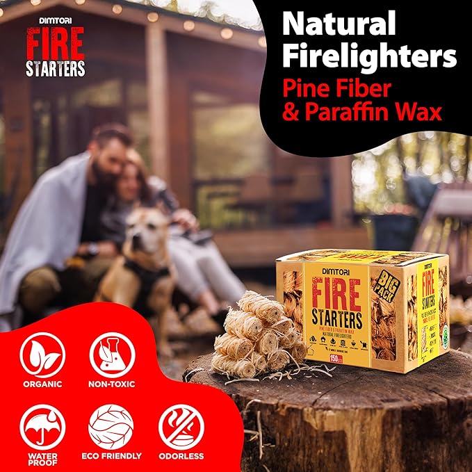 150 pcs Fire Starter for Indoor and Outdoor Use - Natural, Eco-Friendly Firelighter for Grills, Smokers, Fire Pits, Wood Stoves - Waterproof, All-Weather Charcoal Starter, Fire Starters for Campfires