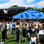 EAGLE PEAK 10x10 Slant Leg Pop-up Canopy Tent Easy One Person Setup Instant Outdoor Beach Canopy Folding Portable Sports Shelter 10x10 Base 8x8 Top (Tie Dye Blue)