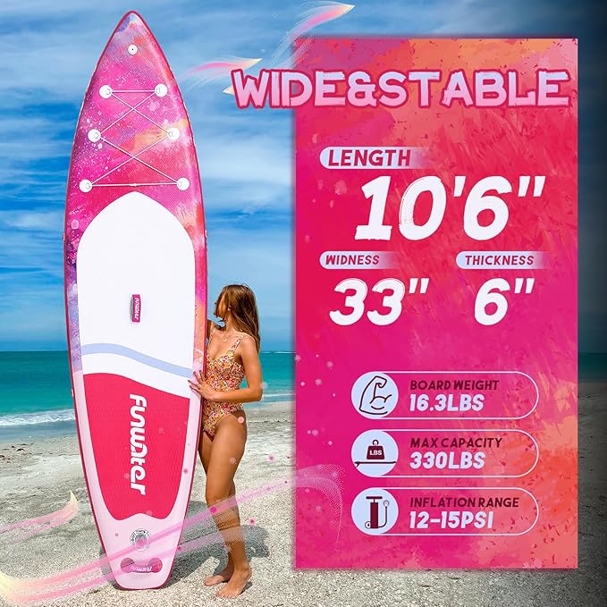 FunWater Stand Up Paddle Board Ultra-Light Inflatable Paddleboard with SUP Accessories for Adults & Youth of All Skill Levels