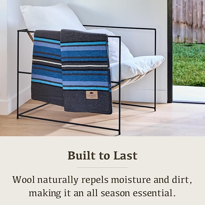 Chubbuck 100% Wool Blanket Camping (60" x 84") - Large Warm Blanket for Camping, Emergency, Outdoor Concerts and Home Use - Fire Retardant, Soft and Warm Blankets for Winter (Lakeland)