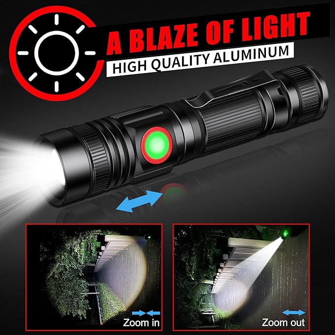 DARKBEAM LED Flashlight Rechargeable USB 2000 High Lumens, Small and Bright Pocket Flashlights, Focus Adjustable Water Resistant Handheld Flash Light for Camping, Outdoor, Emergency