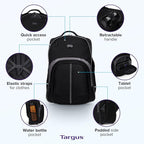 Targus 16 Inch Compact Rolling Backpack, Black - Wheeled Travel Bag with Removable Protective Laptop Sleeve, Fits Laptops Up to 16” and MacBook Pros up to 17” (TSB750US)