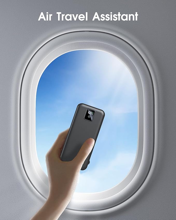 Portable Charger Built-in Cables and AC Wall Plug, 12000mAh power Bank, USB C 22.5W Fast charging Phone Charger ,Compact Lightweight External Battery Pack for iPhones, iPad, Samsung，Tablets, etc.