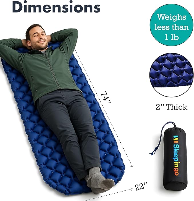 Ultralight Sleeping Mat - Inflatable & Compact Camping Air Mattress for Backpacking, Hiking