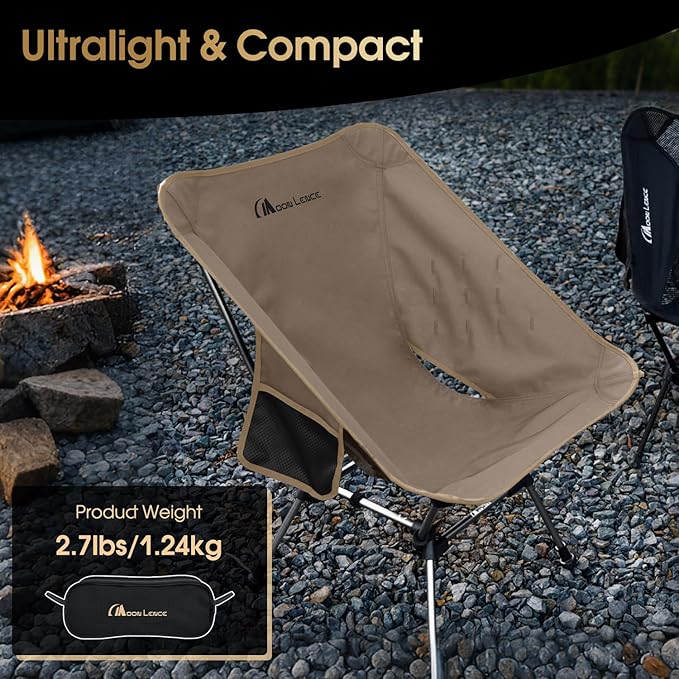MOON LENCE Camping Chair Plus, Upgraded Comfort & Size, Still Compact and Lightweight, Folding Portable Chair for Backpacking & Hiking, 400Lbs Capacity, Gen 3 Plus (Khaki 2 Pack (Plus))